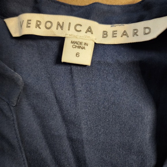 Veronica Beard Size 6 NAVY BLUE RUCHED BUTTON UP SHIRT DRESS SIZE M $450 - Picture 5 of 9